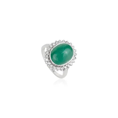 8.8ct. Natural Oval Shape Emerald & Diamond 925 Sterling Silver Cluster Ring For Women
