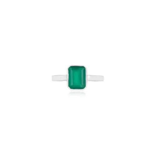 Elegant Style 925 Sterling Silver Authentic Green Onyx Single Stone Ring For Women's Party Wear