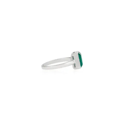 Elegant Style 925 Sterling Silver Authentic Green Onyx Single Stone Ring For Women's Party Wear