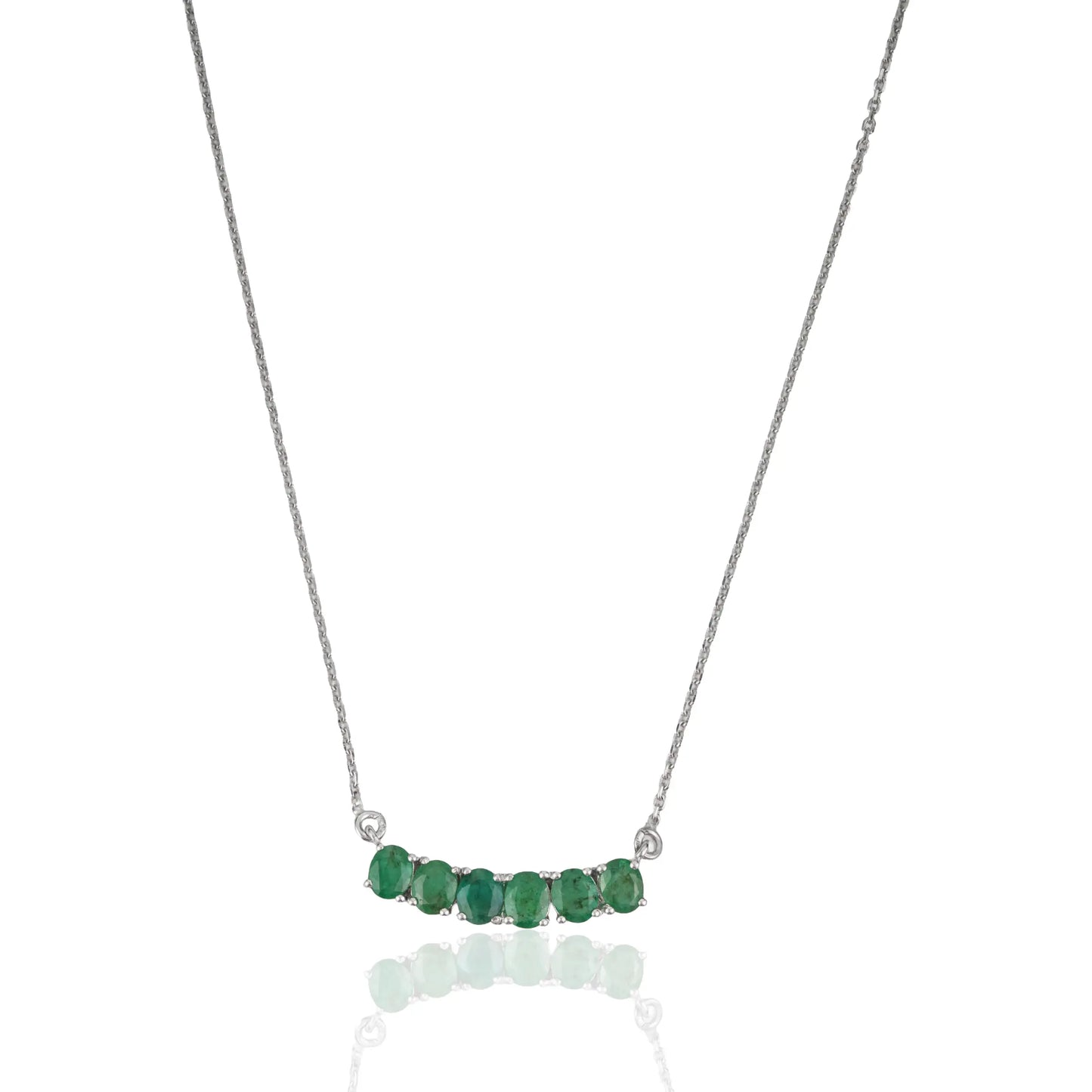 925 Sterling Silver Trendy Natural Emerald Curved Bar Pendant Necklace For Women's
