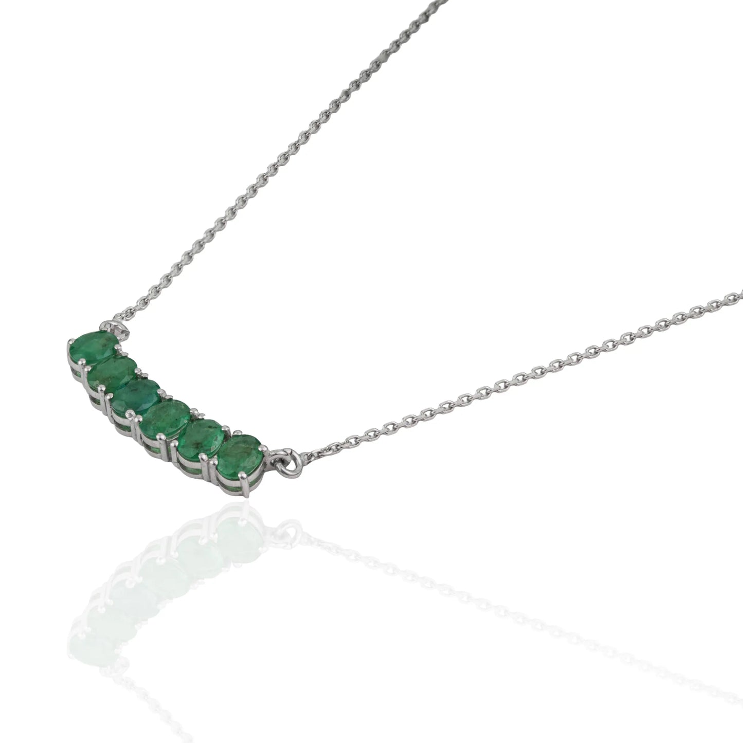 925 Sterling Silver Trendy Natural Emerald Curved Bar Pendant Necklace For Women's
