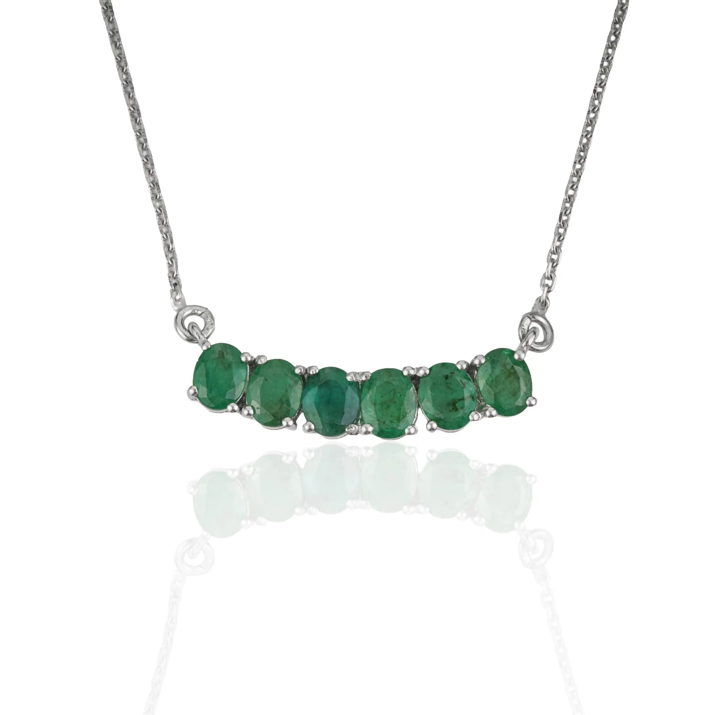 925 Sterling Silver Trendy Natural Emerald Curved Bar Pendant Necklace For Women's