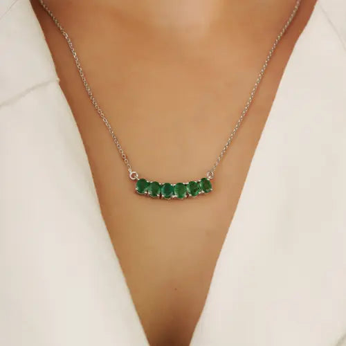925 Sterling Silver Trendy Natural Emerald Curved Bar Pendant Necklace For Women's